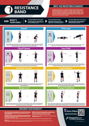 Resistance Band Workout Professional Fitness Training Wall Chart Poster (w/QR Code) - PosterFit