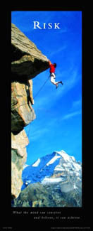 Rock Climbing "Risk" (Cliffhanger) Motivational Poster - Front Line (12x36)