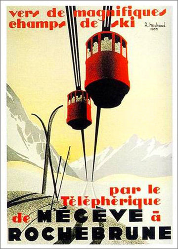 Rochebrune Cable Cars c.1933 Vintage Skiing 20x28 Poster Reproduction - Editions Clouets