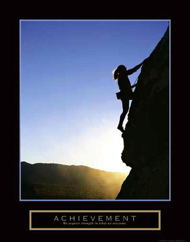 Women's Rock Climbing "Achievement" Motivational Poster - Front Line