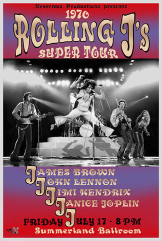Fantasy Concert Poster: The Rolling J's 1970 (James Brown, John Lennon, Jimi Hendrix, Janice Joplin)