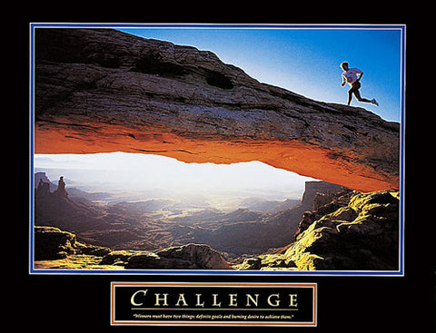 Running "Challenge" (Man in Desert) Motivational Poster Print - Front Line