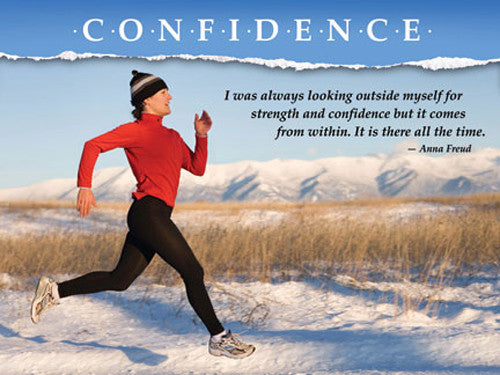 Running "Confidence" (Woman in Winter) Motivational Inspirational Poster - Jaguar Inc.