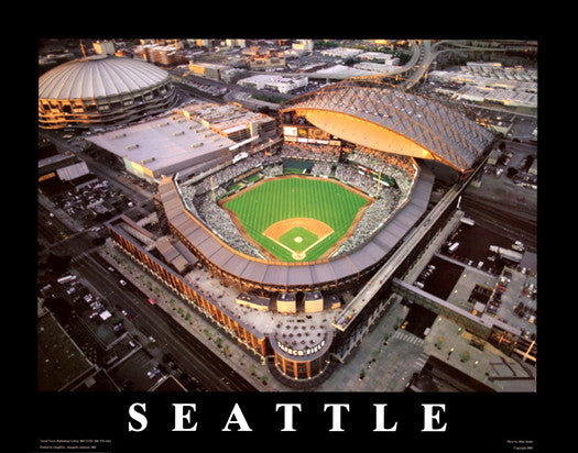 Seattle Mariners Safeco Field Night Game with Kingdome Premium Poster - Aerial Views 1999