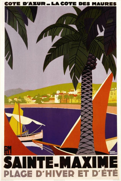 Sainte-Maxime, Cote d'Azur, France c.1930 Vintage PLM Railways Poster Reproduction (Artist Roger Broders)