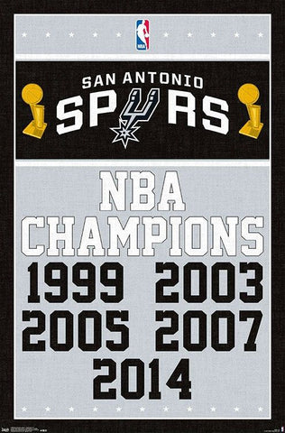 San Antonio Spurs 5-Time NBA Champions Commemorative Wall Poster - Trends International