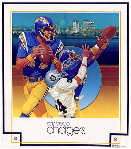San Diego Chargers "Classic Lightning" NFL Theme Art Poster by Chuck Ren - Damac 1979