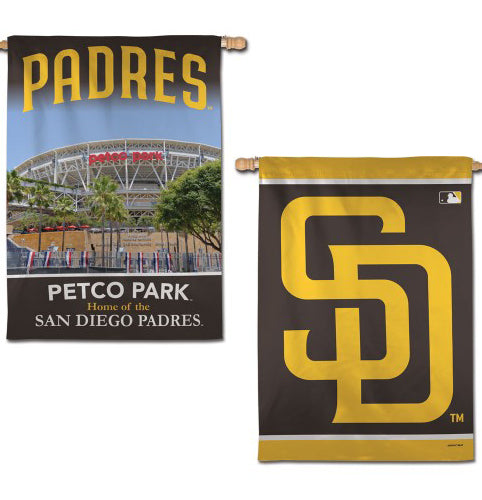 San Diego Padres Official 2-Sided (Logo and Petco Park) Vertical Flag Wall Banner - Wincraft Inc.