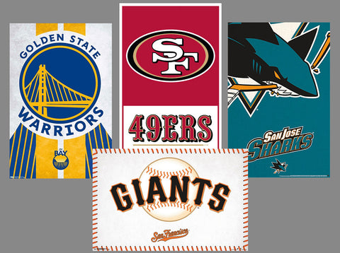 COMBO: San Francisco, CA Bay Area Sports 4-Poster Combo - Warriors, Giants, 49ers, Sharks