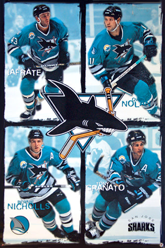 San Jose Sharks "Power Four" Poster (Nolan, Iafrate, Nicholls, Granato) - Costacos Brothers 1996