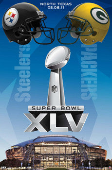 Super Bowl XLV Pittsburgh Steelers vs Green Bay Packers "Duelling Helmets" Poster - Costacos 2011