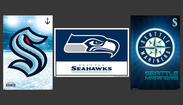 COMBO: Seattle, Washington Pro Sports 3-Poster Combo Set (Seahawks, Mariners, Kraken)