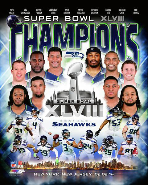 Seattle Seahawks Super Bowl XLVIII Champions 10-Player Commemorative Premium Poster Print - Photofile Inc.