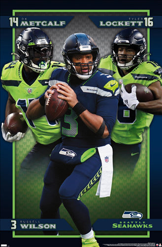 Seattle Seahawks "Super Trio" Poster (Russell Wilson, DK Metcalf, Tyler Lockett) - Costacos 2021