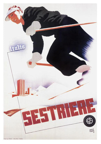 Skiing in  Sestriere, Italy c.1935 Vintage Ski Poster Reprint - AAC Inc.