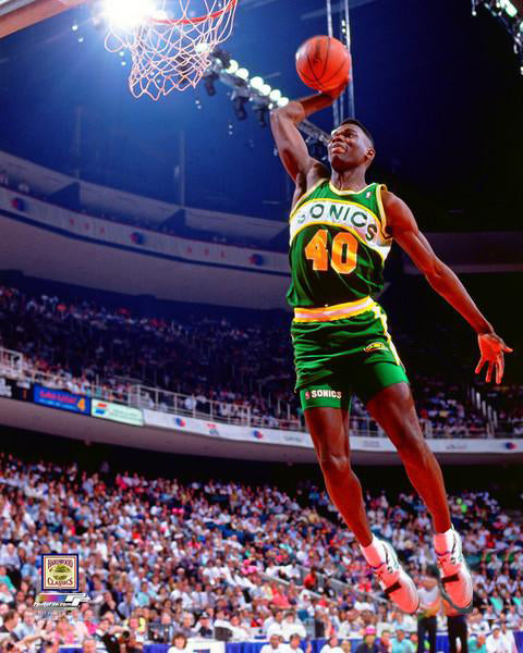 Shawn Kemp "Slam Dunk 1990" Seattle Supersonics Premium NBA Classic Poster Print - Photofile Inc.