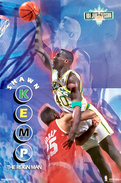 Shawn Kemp "The Reign Man" Seattle Supersonics NBA Basketball Action Poster - Costacos Brothers 1993