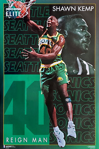 Shawn Kemp "Elite" Seattle Supersonics NBA Basketball Action Poster - Costacos Brothers 1994