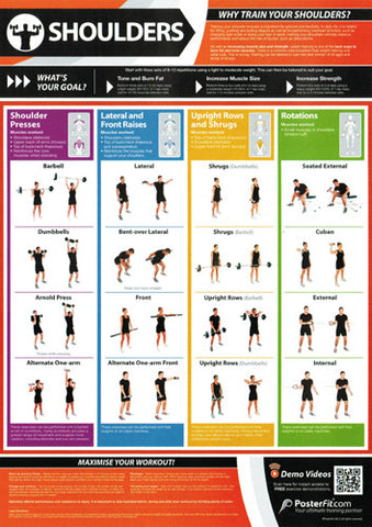 Shoulders Exercise | Full Workout Improves Strength Training | Laminated  Gym and Home Poster | Includes Online Video Training Support | Size - 594mm  x