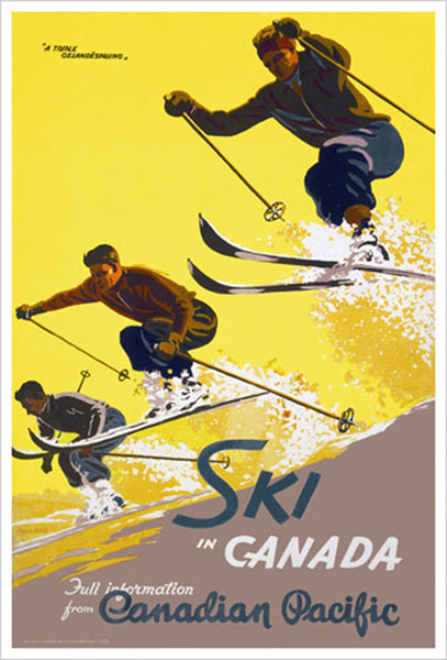 Ski in Canada "Triple Gelandesprung" c.1938 Canadian Pacific Railways Vintage Travel Poster Reprint
