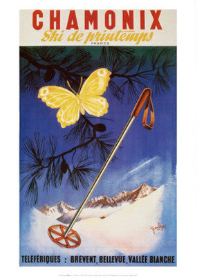 Vintage Skiing "Chamonix Papilion" (Butterfly & Pole) Poster Reprint (Jean Leger c.1951)