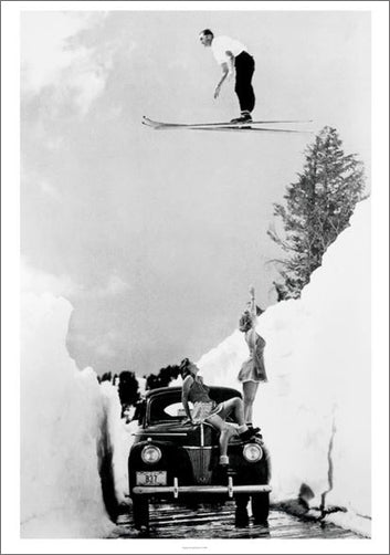 Skiing Jumper "Impressing the Ladies" (Mt. Lassen, CA, 1942) Vintage Poster Reprint - Mountain Chalet