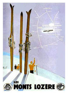 Vintage Art Deco Skiing "les Monts Lozere" (France Alps) Poster - Editions Clouets
