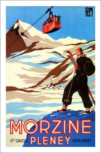 Skiing in France Haute-Savoie Morzine-Pleney Vintage Art Deco 20x28 Poster Reproduction