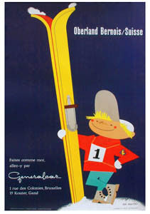 Oberland Bernois "Boy Skier" (c.1956) Switzerland Skiing Vintage Poster Reprint - A.A.C. Inc.