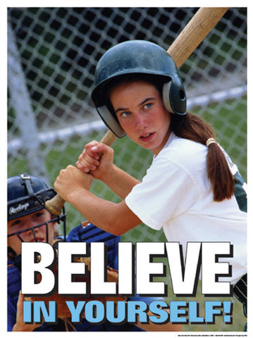 Girls Baseball "Believe in Yourself" Motivational Poster - Fitnus Corp.