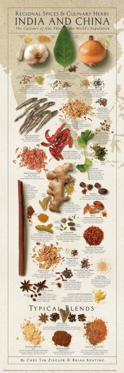 Spices and Culinary Herbs of INDIA AND CHINA Wall Chart Poster by Tim Ziegler and Brian Keating - American Image