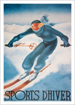 Skiing in France "Sports d'Hiver" by Georges Arou 1931 Vintage Poster Reproduction - Editions Clouets