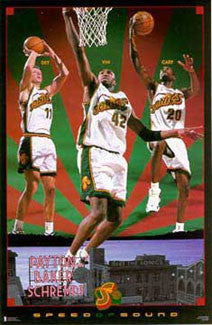 Seattle Supersonics "Speed of Sound" Poster (Payton, Schrempf, Baker) - Costacos 1997