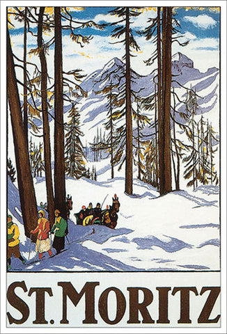 St. Moritz France "Winter Paradise" Vintage Cross-Country Skiing Poster by Emil Cardinaux (1918) - Eurographics Reproduction