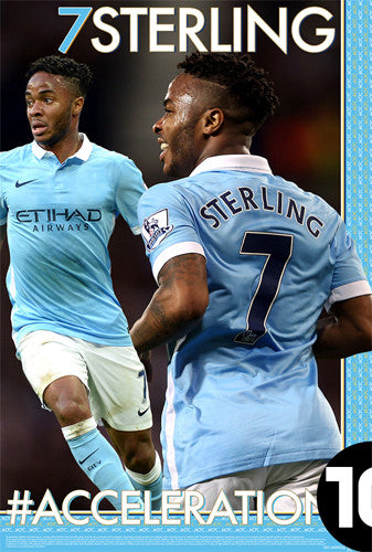 Raheem Sterling "#ACCELERATION" Manchester City FC EPL Soccer Poster - Starz