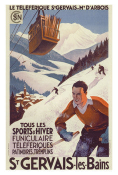 Vintage Skiing "St Gervais-les-Bains" c.1932 Poster Reprint - Editions Clouets