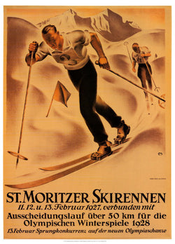 Skiing "St. Moritzer Skirennen" Vintage 1927 Poster Reprint - AAC