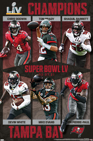 Tampa Bay Buccaneers Super Bowl LV CHAMPIONS 6-Player Commemorative Poster - Trends 2021