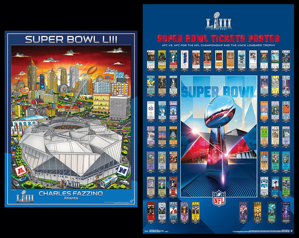 Super Bowl LIII (Atlanta 2019) Official 2-Poster Set - Super Tickets History Poster, Pop Art Event Poster