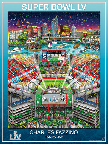 Super Bowl LV (Tampa 2021) Official NFL Football Commemorative Pop Art Poster - Fazzino