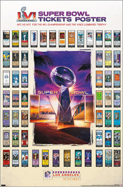 Super Bowl LVI (Los Angeles 2022) Official SUPER TICKETS Game History Poster - Costacos Sports