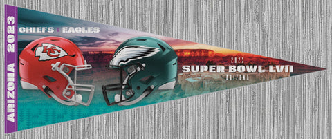 Super Bowl LVII (2023) Eagles vs. Chiefs "Dueling Helmets" Official Premium Felt Commemorative Event Pennant - Wincraft