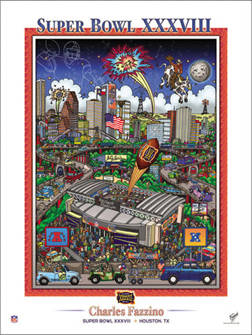 Super Bowl XXXVIII (Houston 2004) Official Commemorative Pop Art Poster - Charles Fazzino