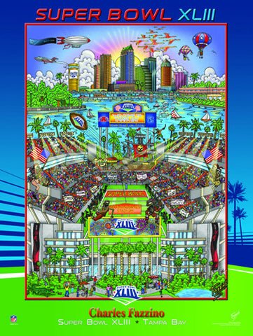 Super Bowl XLIII (Tampa 2009) Official Commemorative Pop Art Poster - Charles Fazzino