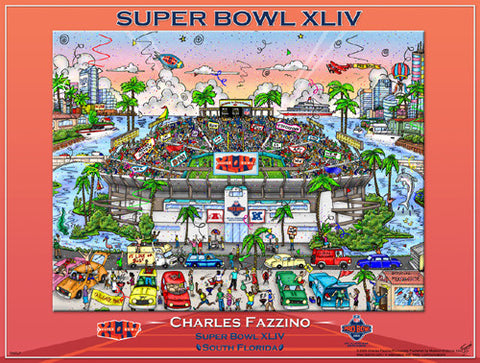 Super Bowl XLIV (Miami 2010) Official Commemorative Pop Art Poster - Charles Fazzino