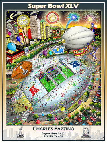 Super Bowl XLV (Dallas 2011) Official Commemorative Pop Art Poster - Charles Fazzino