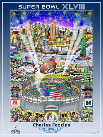 Super Bowl XLVIII (NY/NJ 2014) Official Commemorative Pop Art Poster - Charles Fazzino