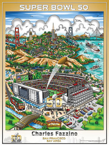 Super Bowl 50 (San Francisco Bay Area 2016) Official Commemorative Pop Art Poster - Fazzino