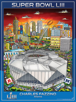 Super Bowl LIII (Atlanta 2019) Official NFL Football Commemorative Pop Art Poster - Fazzino