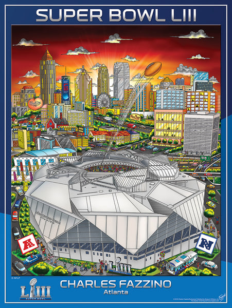 Super Bowl LIII (Atlanta 2019) Official NFL Football Commemorative Pop Art Poster - Fazzino